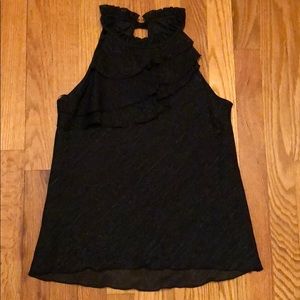 BCX Black/sliver ruffle detail high neck tank top